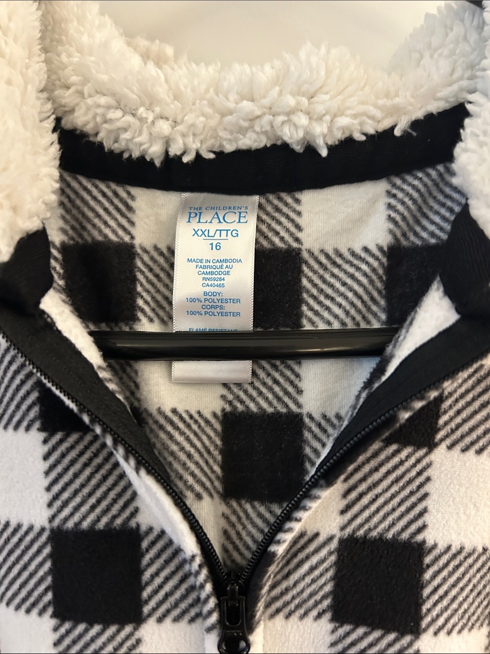 The Children's Place Black and White Buffalo Check Hooded Pajama Onesie - Picture 2 of 7
